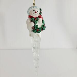 Vintage Avon Snowman with Wreath Icicle Christmas Ornament